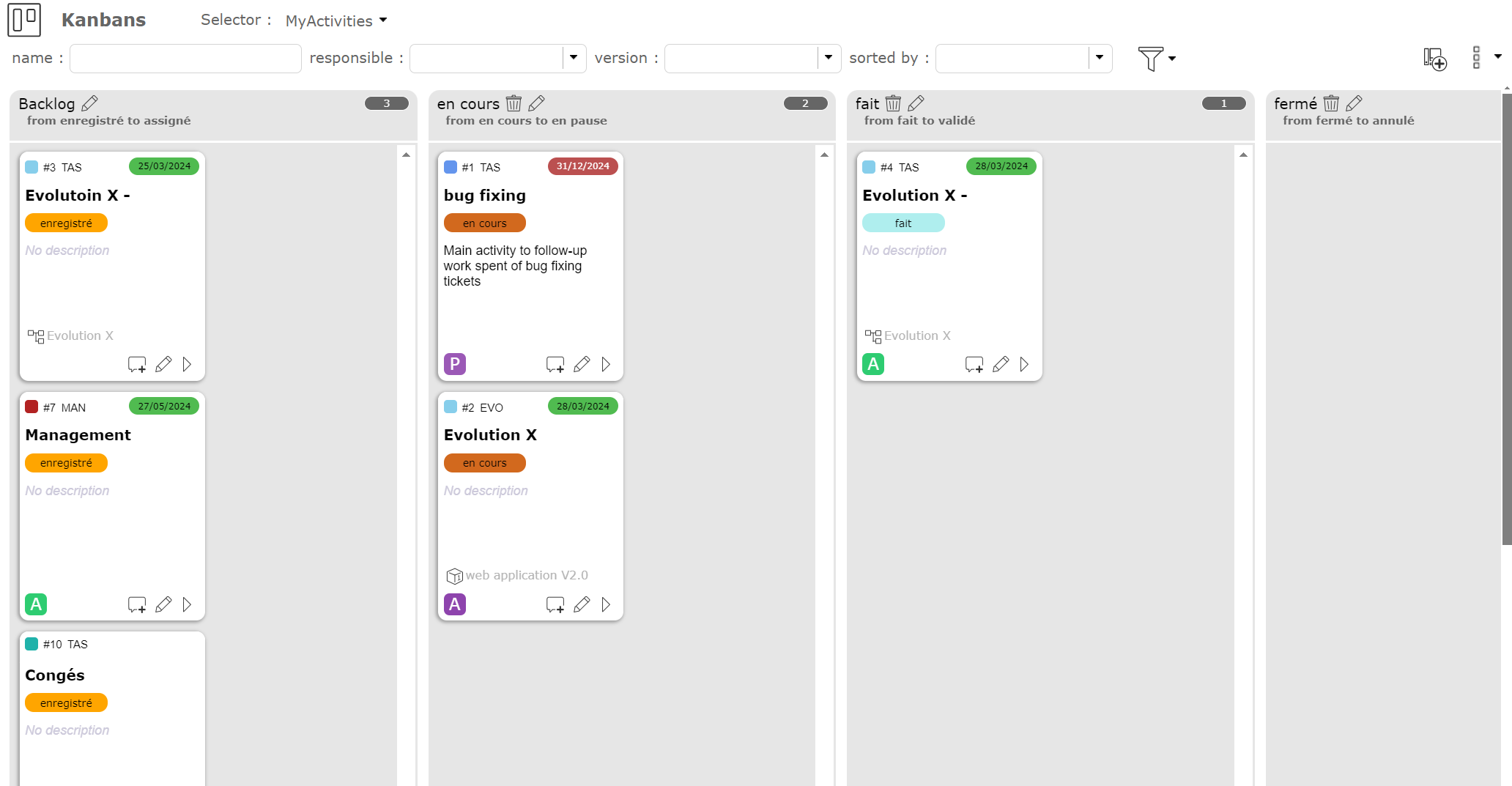 Kanban screen