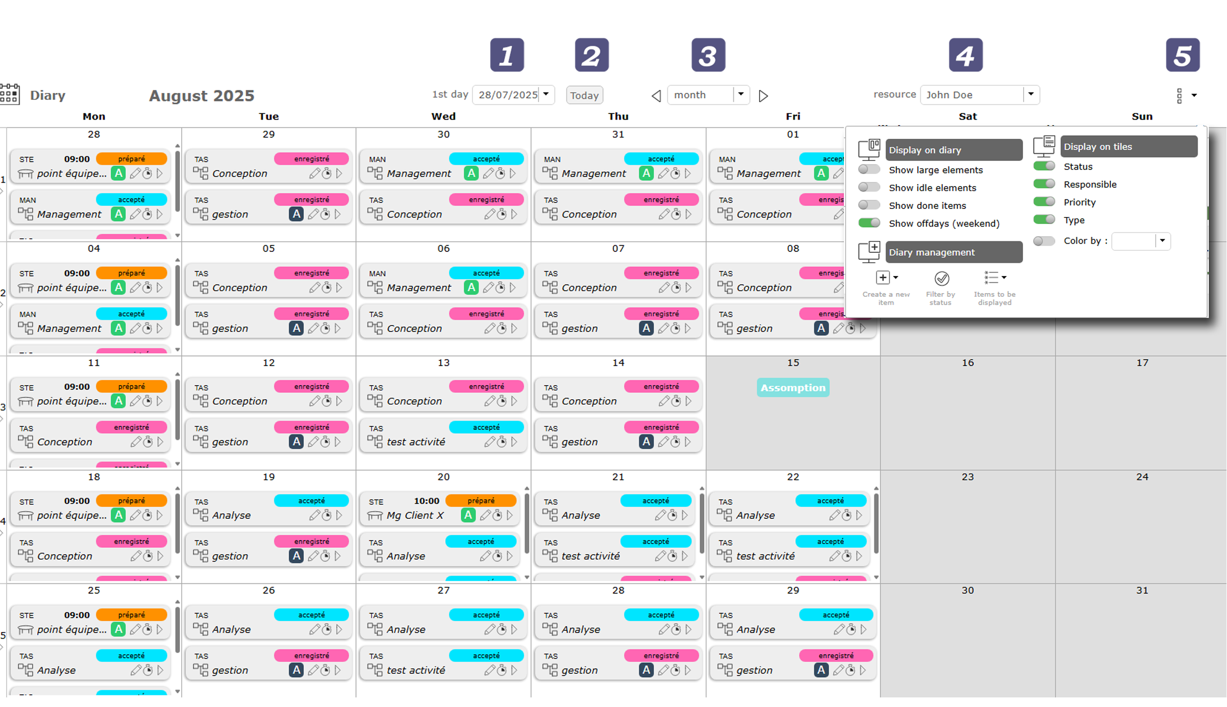 Diary calendar selector