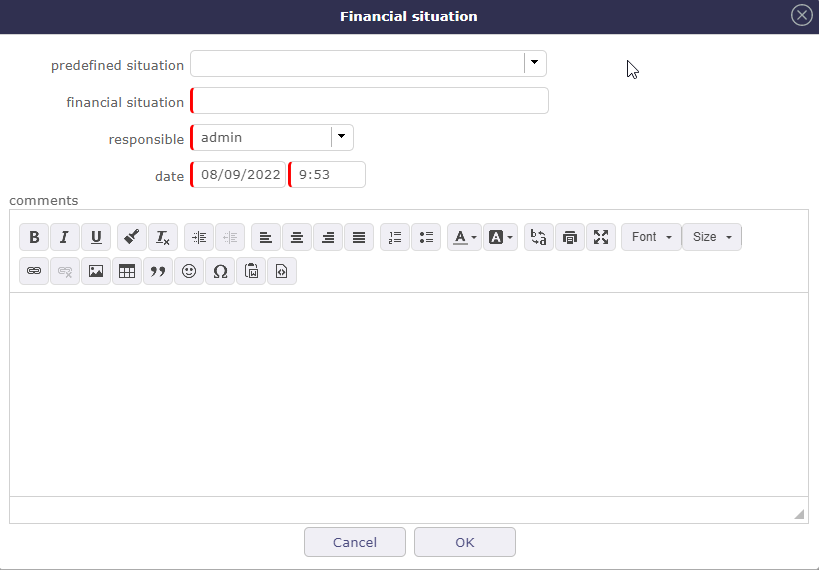 Financial situation pop-up