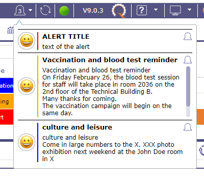 list of notifications on the information bar