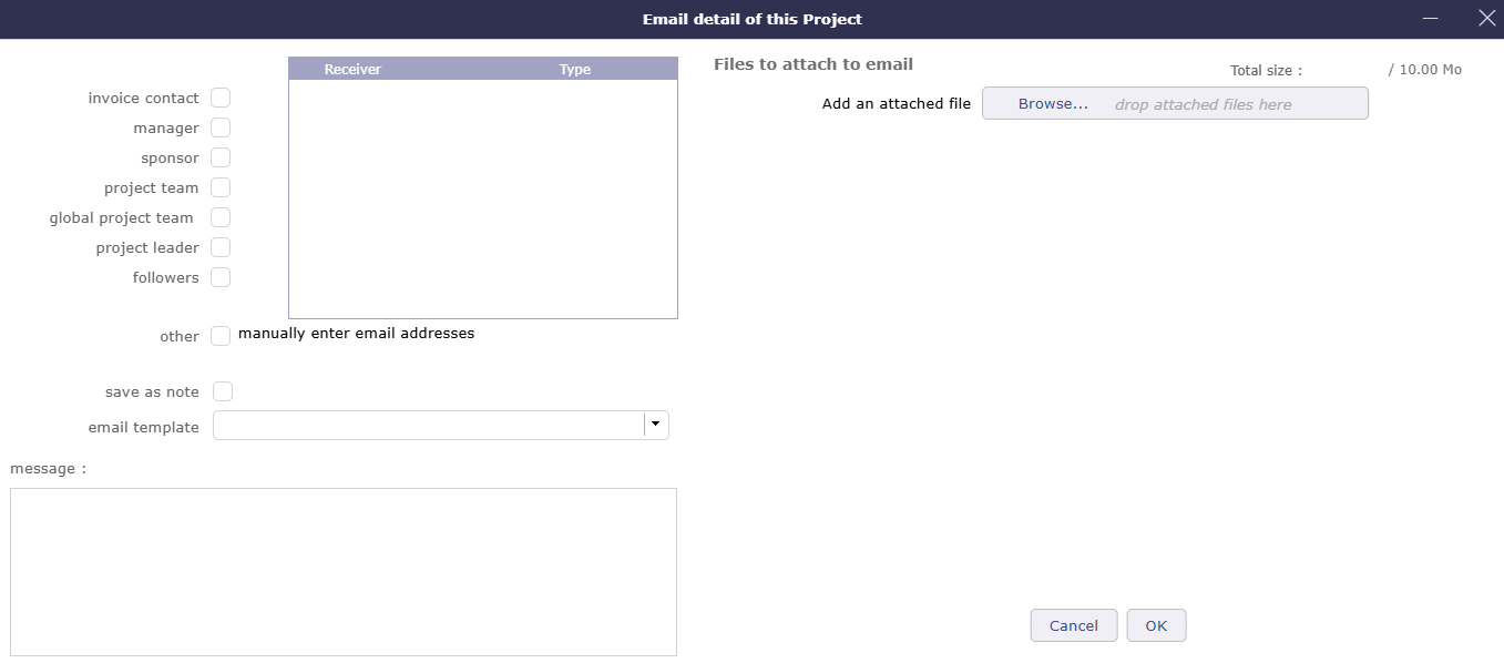 Dialog box - Email detail