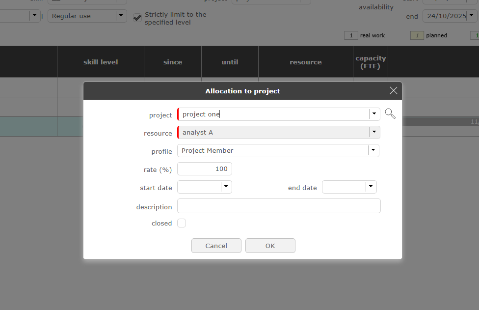 Search by skill screen