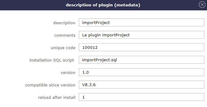 Dialog box - Description plug-in