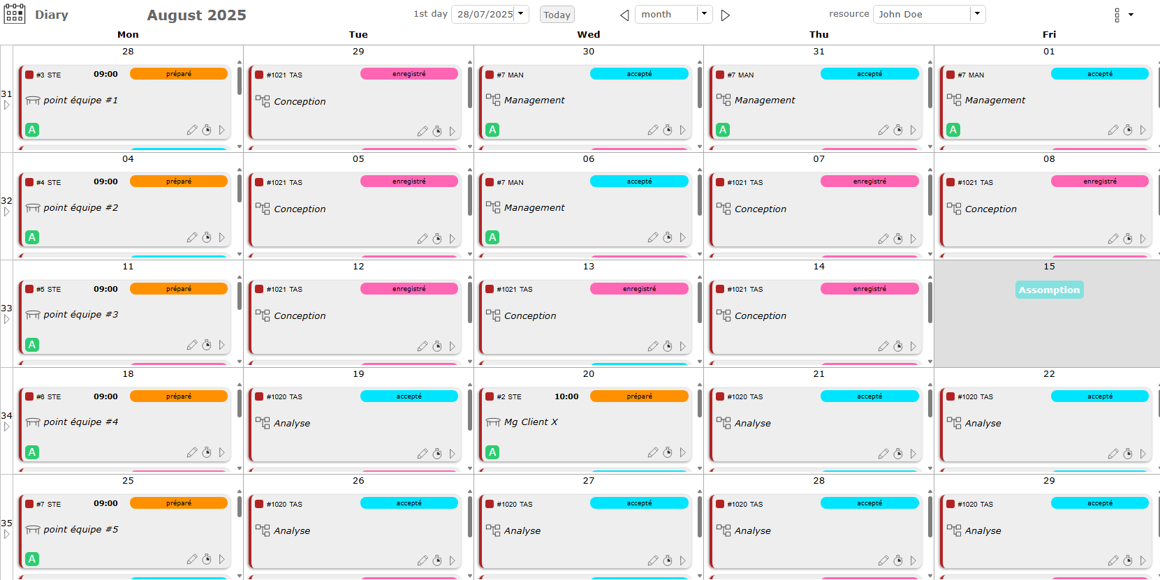 Diary view without days off