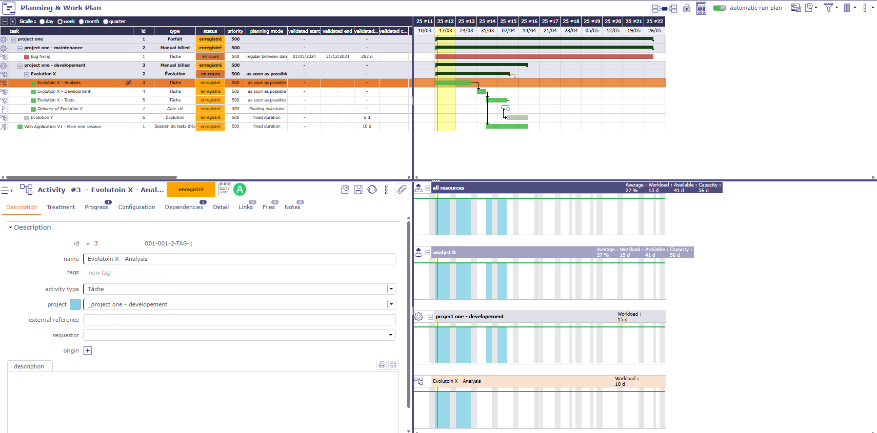Planning and dynamic workplan screen