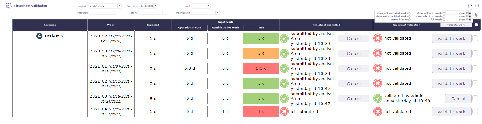 Timesheet validation
